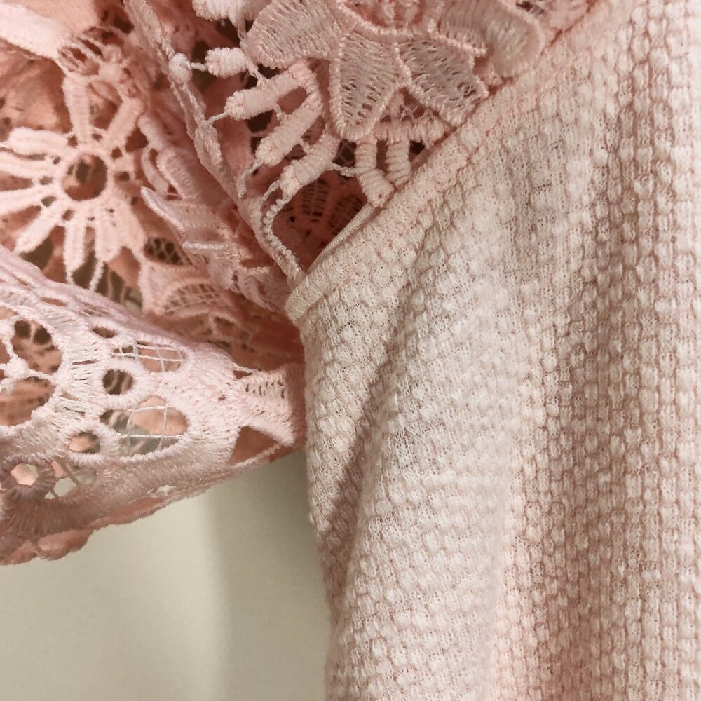 ANTHRO eri + ali Samara Lace Bell Sleeve Top in Pale Pink M - Picture 8 of 14